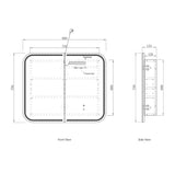 Technical drawing of a rectangular shaving cabinet with dimensions labeled