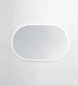 Minimalist LED Noosa frameless oval mirror (1200x750) with soft ambient lighting, mounted against a clean white background. Its sleek, frameless design and touch control features make it perfect for modern bathrooms.