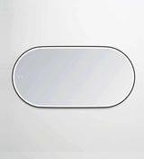 LED Noosa mirror (1500x750) with a black metal frame, displayed against a clean white background. The minimalist design includes touch controls on the mirror surface for adjusting ambient lighting, perfect for modern spaces.