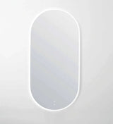 LED Noosa frameless mirror (1500x750) with a sleek oval design and soft backlighting. The mirror includes discreet touch controls at the bottom, blending functionality and elegance for a minimalist aesthetic.