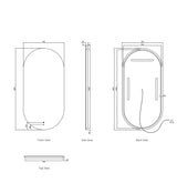 front and back view of led noosa 1500x750 frameless mirror drawing