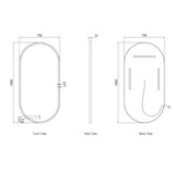 Technical drawing of a oval mirror with dimensions labeled