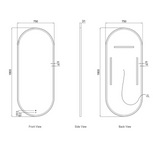 Technical drawing of a oval mirror with dimensions labeled