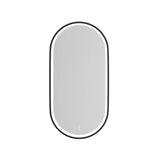 oval mirror with a black frame on a white background