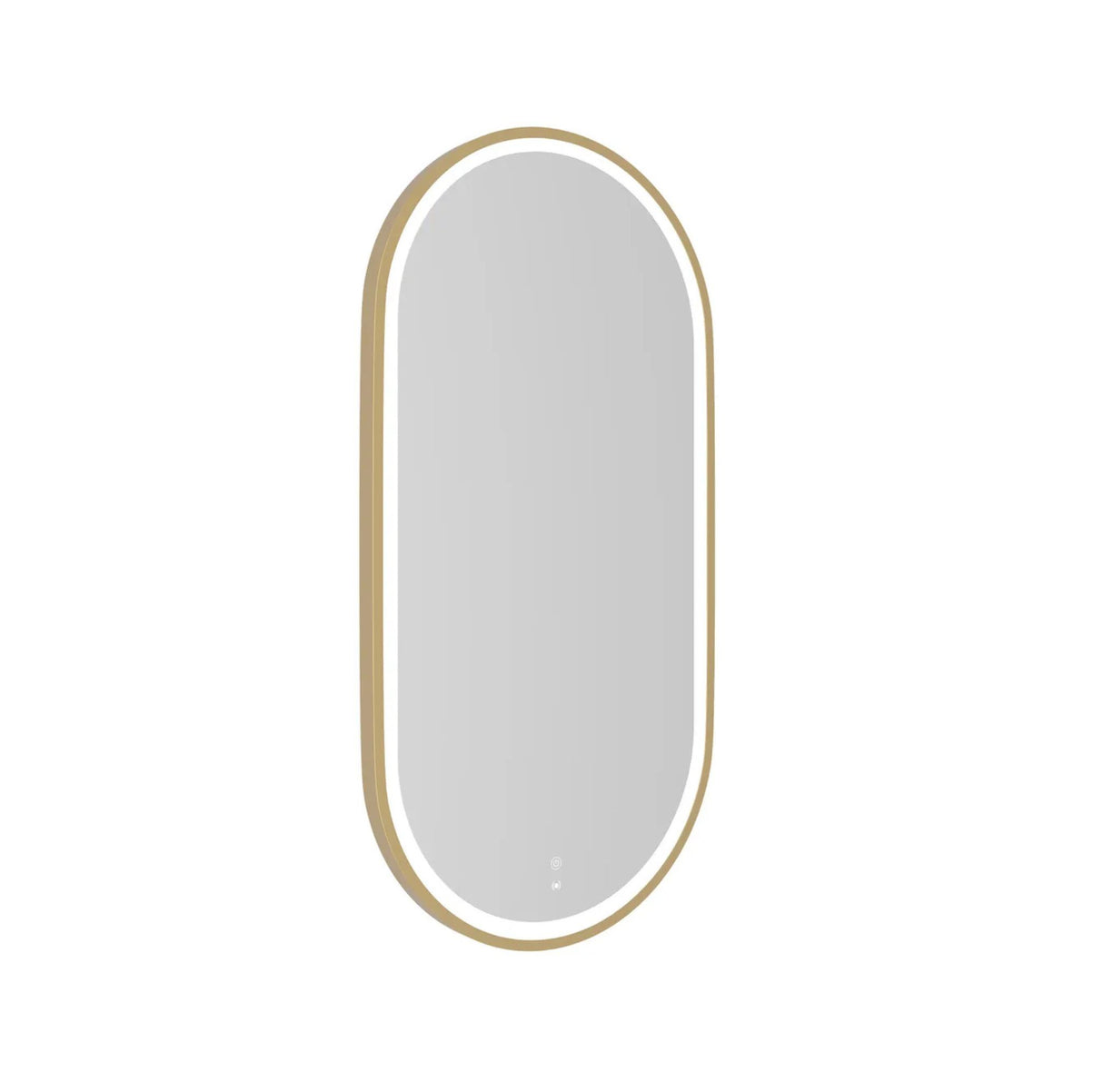 Oval mirror with gold frame on a white background