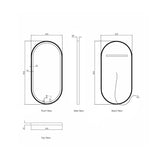 Technical drawing of a oval object with dimensions labeled