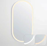 oval mirror with a yellow frame on a light gray background