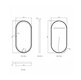 Technical drawing of a oval object with dimensions labeled
