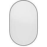 Oval mirror with a black frame on a white background