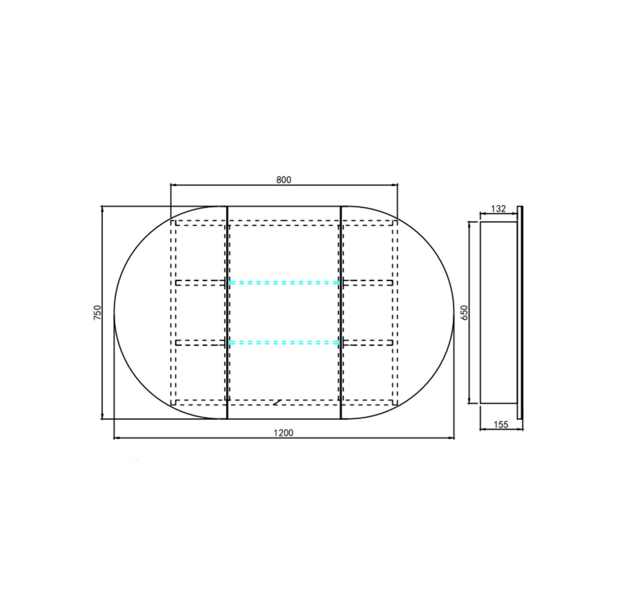 drawing of led 1200mm shaving cabinet