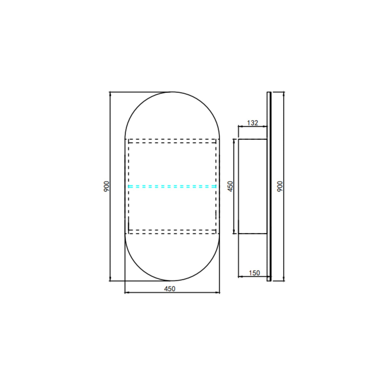drawing of led 450mm shaving cabinet