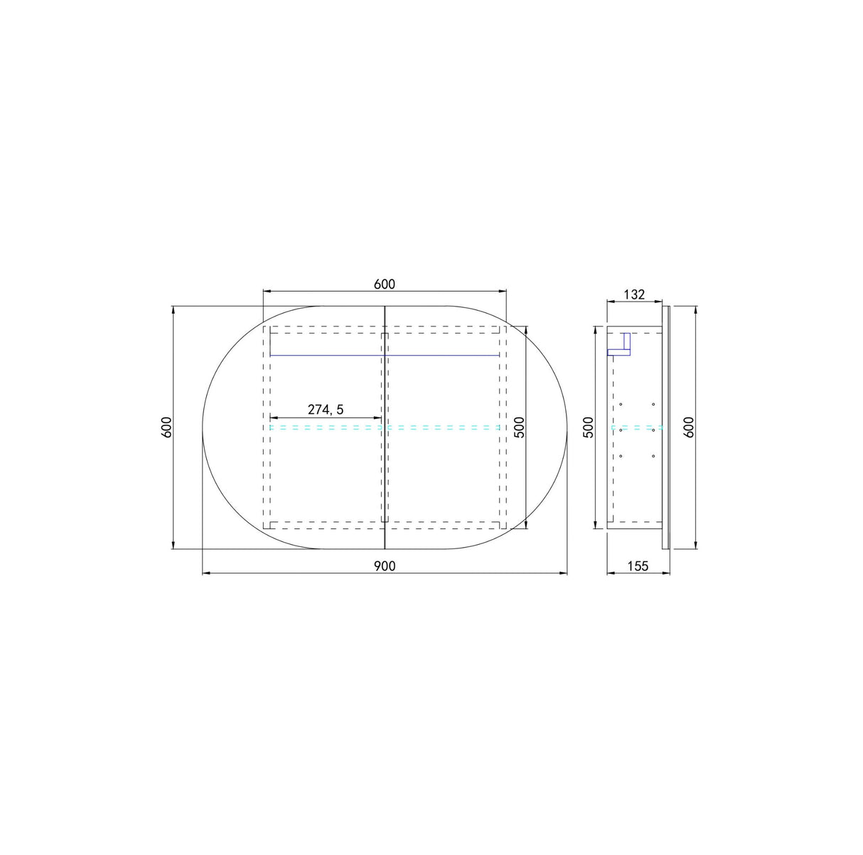 drawing of led 900mm shaving cabinet