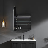 Bathroom setup with a black cabinet, sink, and decorative elements on a dark wall.