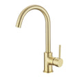 light brushed brass kitchen faucet on a white background