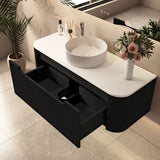 linley 1200mm black wall hung vanity top view open drawer