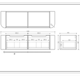Technical drawing of a bathroom vanity with dimensions
