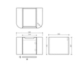 Technical drawing of a bathroom vanity with dimensions