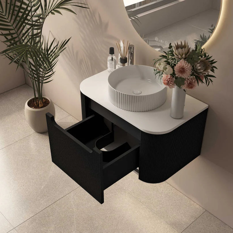 open drawer linley 750mm black wall hung vanity
