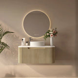 linley 900mm bur oak wall hung vanity front side