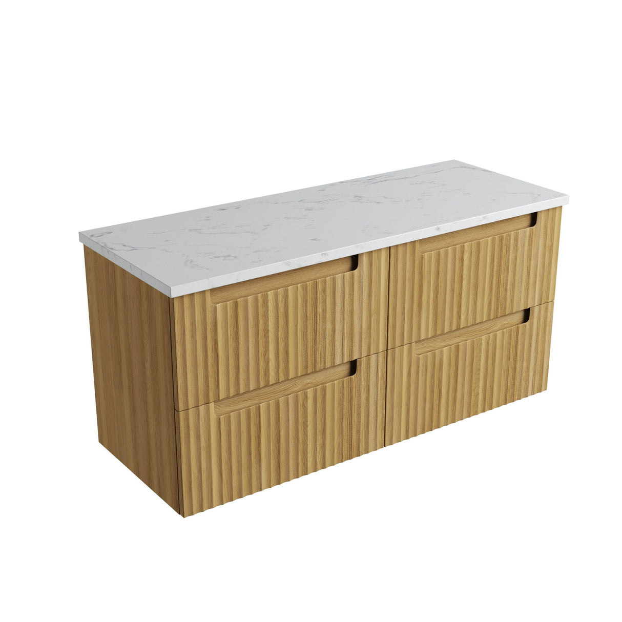 Wooden cabinet with a white countertop on a white background