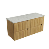 Wooden cabinet with marble countertop on a white background