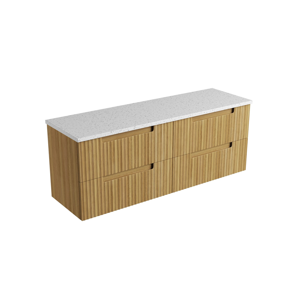 Wooden cabinet with a white countertop on a white background