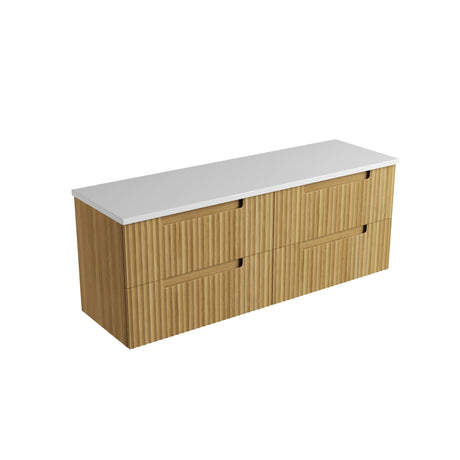 Wooden cabinet with white top on a white background