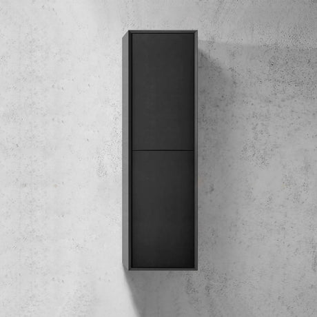 Black wall-mounted cabinet on a gray concrete wall