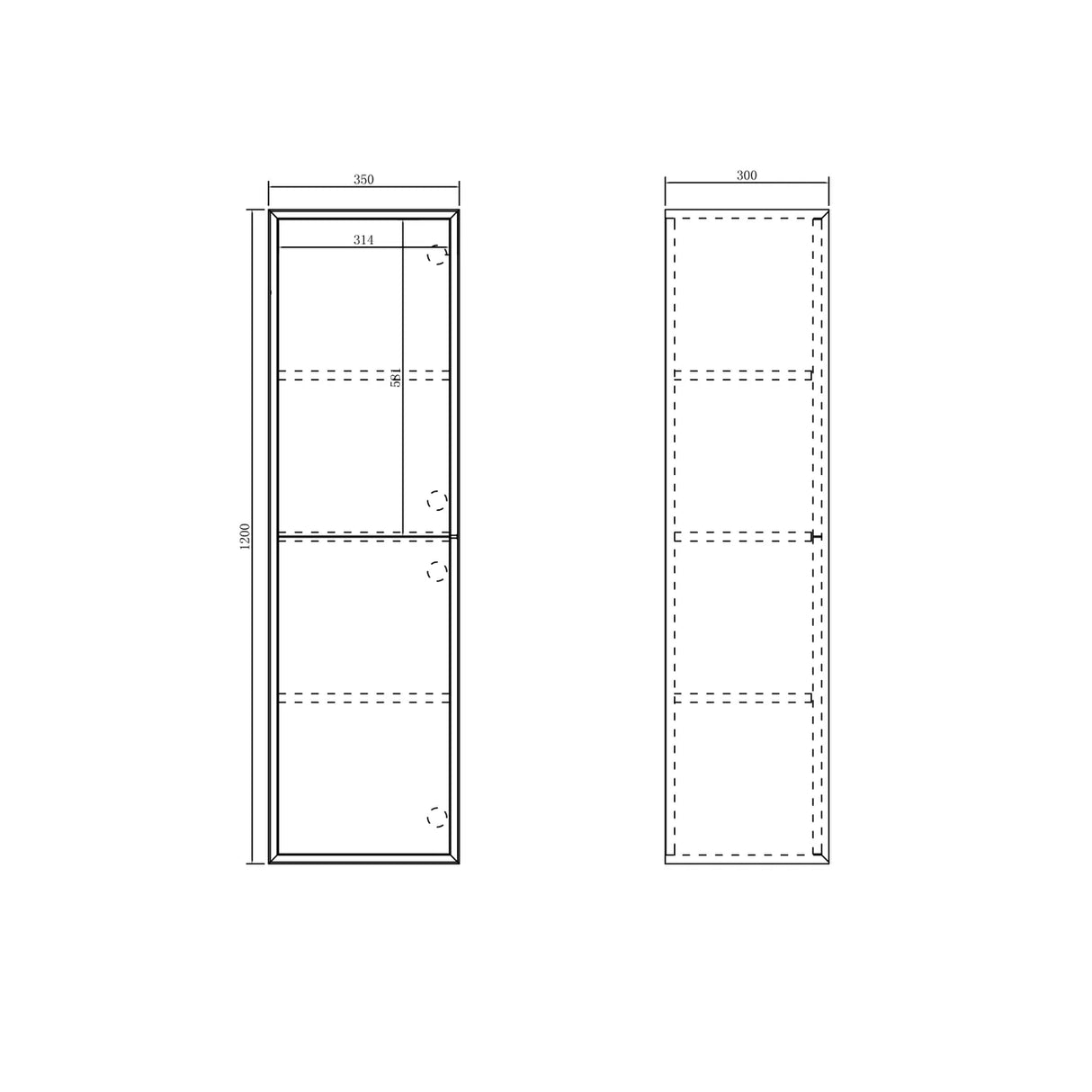 Technical drawing of a cabinet on a white background