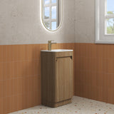 Mini Hartelle 470mm Harvest Oak Floor Standing Vanity - Fluted side view