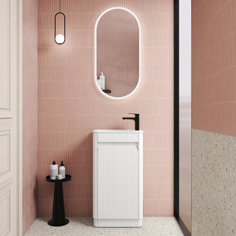 Mini Hartelle 470mm Matte White Floor Standing Vanity - Fluted front view