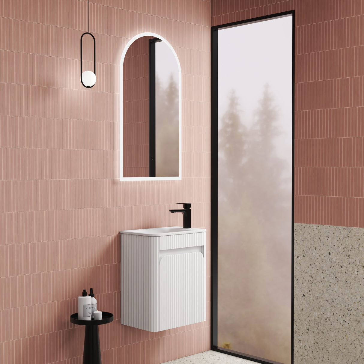 Mini Hartelle 470mm Matte White Wall Hung Vanity - Fluted side view