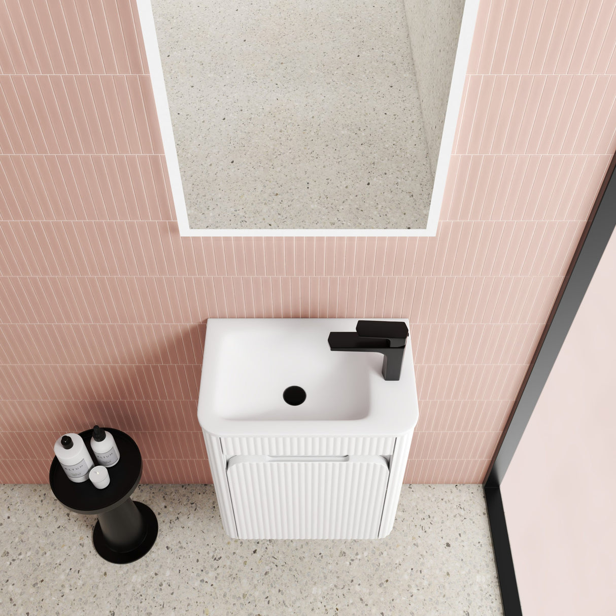 Mini Hartelle 470mm Matte White Wall Hung Vanity - Fluted top view