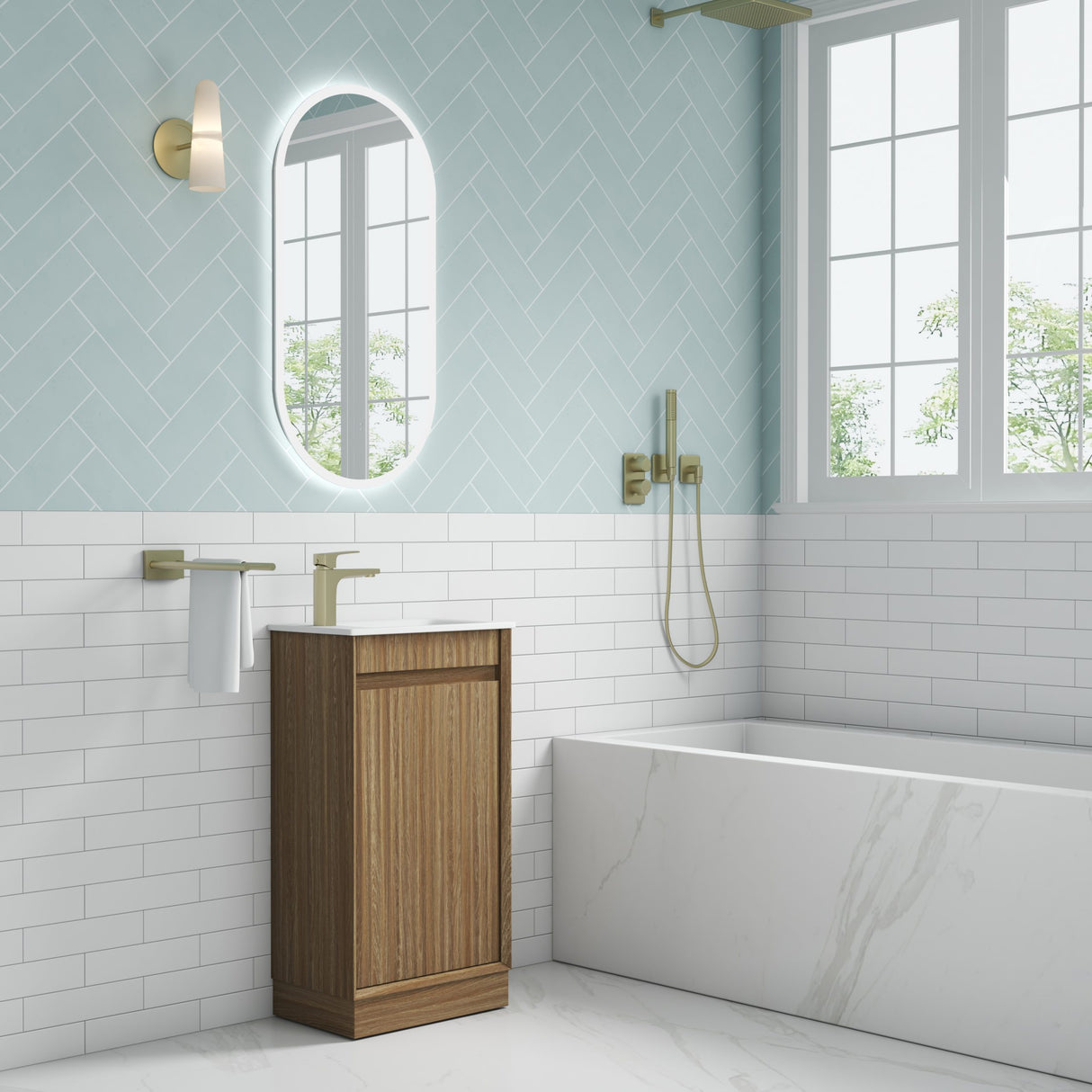 Mini Ravia 450mm Harvest Oak Floor Standing Vanity - Fluted side view