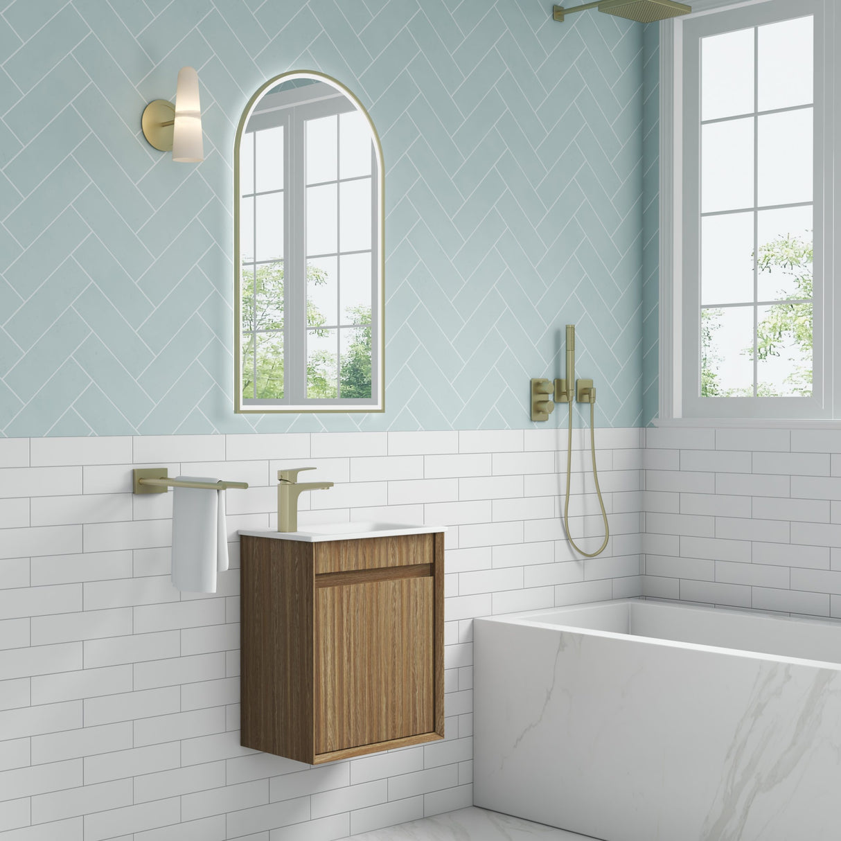 Mini Ravia 450mm Harvest Oak Wall Hung Vanity - Fluted side view