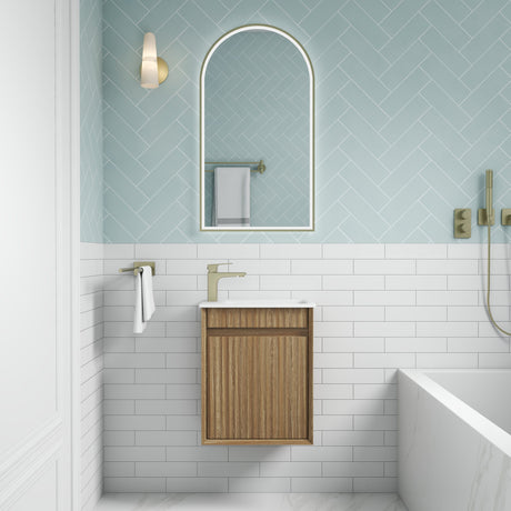 Mini Ravia 450mm Harvest Oak Wall Hung Vanity - Fluted front view