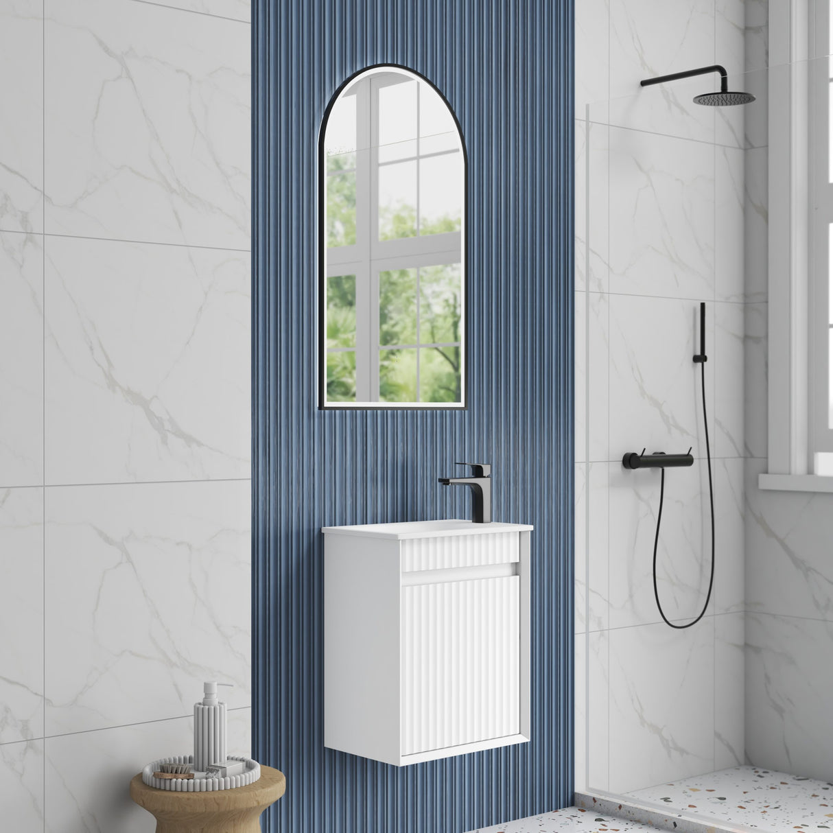 Mini Ravia 450mm Matte White Wall Hung Vanity - Fluted side view
