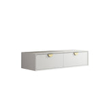 White storage cabinet with two drawers on a white background