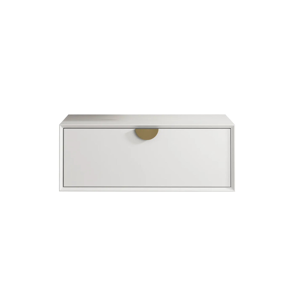 White storage box with a gold handle on a white background