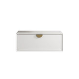 White storage box with a gold handle on a white background
