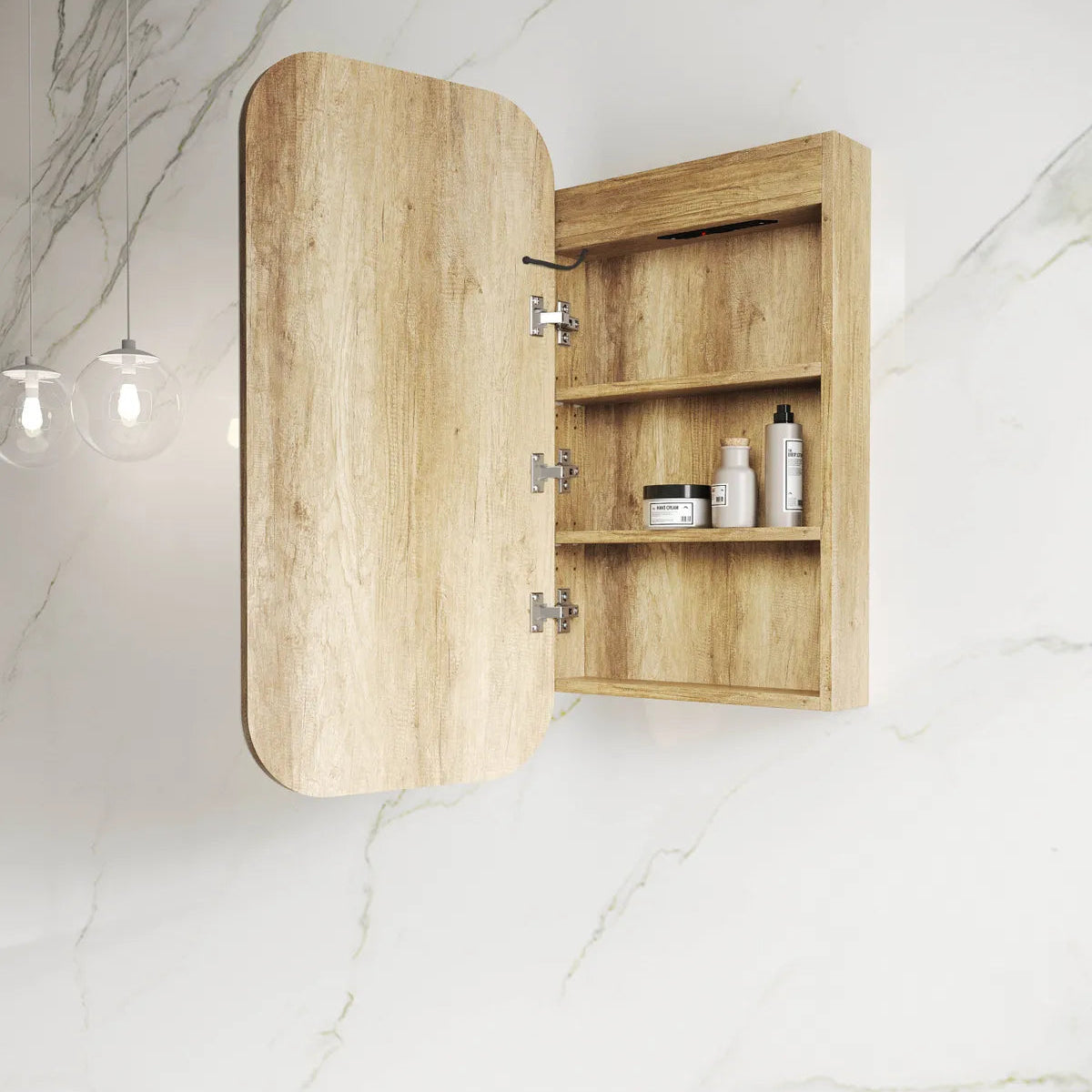 natural oak 900x450mm open shaving cabinet