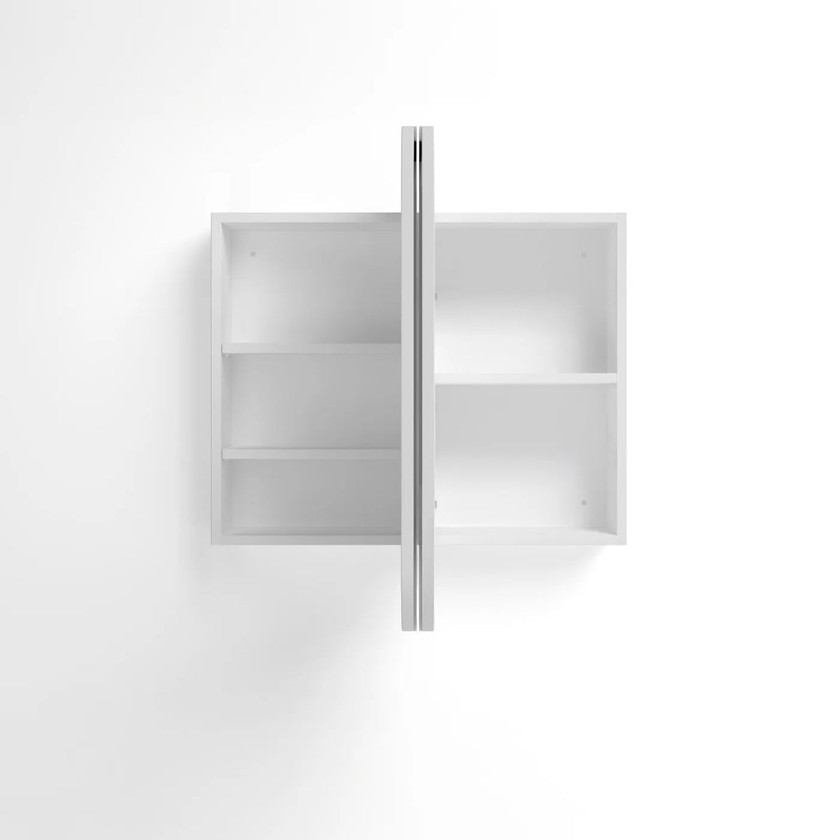 White wall-mounted cabinet with a mirror on a white background