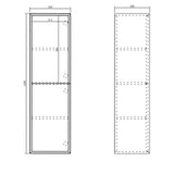 Technical drawing of a tall boy cabinet with dimensions