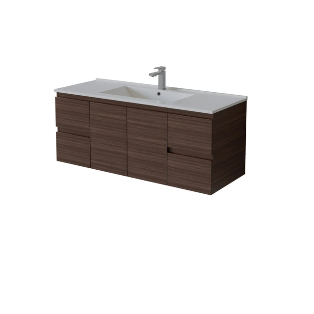 Side drawers Bathroom vanity with white countertop and sink on a white background