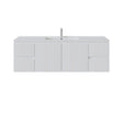 A modern wall-mounted bathroom vanity with a white rectangular basin and a tall chrome faucet, shown against a plain white background.