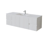 White bathroom vanity with sink on a white background