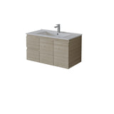 Left Hand Bathroom vanity with sink and faucet on a white background