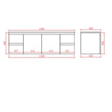 A technical dimension drawing of a wall-mounted cabinet or storage unit, showing front and side elevations with red measurement lines and labels on a white background.