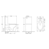 Technical drawing of a toilet with dimensions labeled
