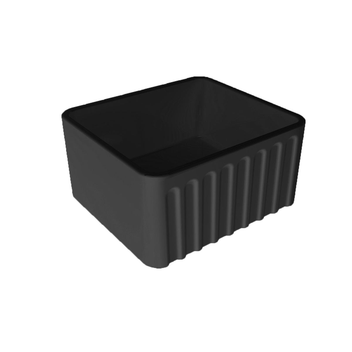 Black rectangular container with ribbed texture on a white background